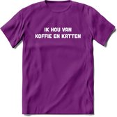 Koffie en Katten Love - Katten T-Shirt Kleding Cadeau | Dames - Heren - Unisex | Kat / Dieren shirt | Grappig Verjaardag kado | Tshirt Met Print | - Paars - XXL