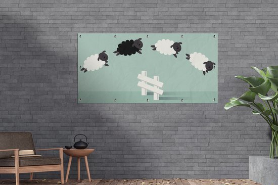 Affiche de clôture mouton sautant - 200x100 cm - Toile de jardin