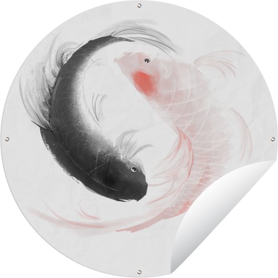 Tuincirkel Een illustratie van het Yin en Yang logo met vissen - 60x60 cm - Ronde Tuinposter - Buiten