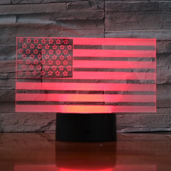 3D Led Lamp Met Gravering - RGB 7 Kleuren - Vlag USA
