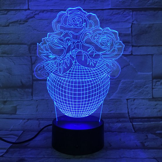 3D Led Lamp Met Gravering - RGB 7 Kleuren - Bloempot