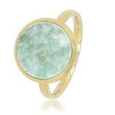 My Bendel - Ring goudkleurig met ronde grote Amazonite - Schitterde ring met 12 mm ronde Amazonite edelsteen - De aderen in deze steen maken iedere ring uniek - Met luxe cadeauverpakking