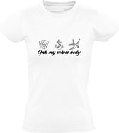 Ink my wholy body | Dames T-shirt | Wit | Inkt mijn hele lichaam | Tattoo | Tatoeage | Inked | Kaarten | Anker | Vogel