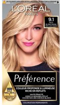 L'OREAL PARIS PrÈference Permanent Color 9.1 Zeer licht asblond