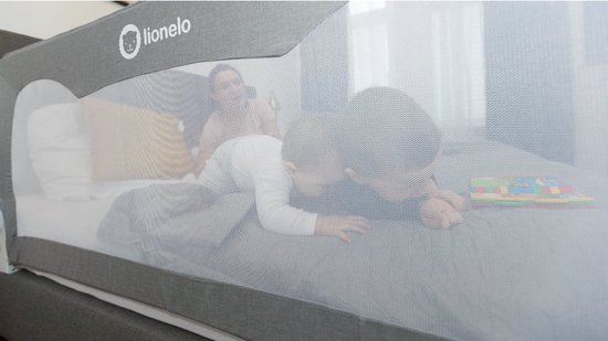 Lionelo Hanna – Barrière de lit 150x66 cm – Abattable à 180° – Cadre en aluminium – SecureBelt & StandSafe – Jusqu’à 27 kg – Filet aéré – Pour matelas jusqu’à 45 cm – Certifié SGS – Facile à monter – Idéal voyage