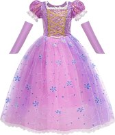 Prinsessenjurk - Prinses lang haar - Glitter - Paars/roze - Prinses - Verkleedkleding - Maat 122/128 (6/7 jaar)