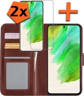 Samsung Galaxy S21 FE Hoesje Bookcase Met 2x Screenprotector - Samsung S21 FE 2x Screenprotector - Samsung Galaxy S21 FE Book Case Met 2x Screenprotector Bruin