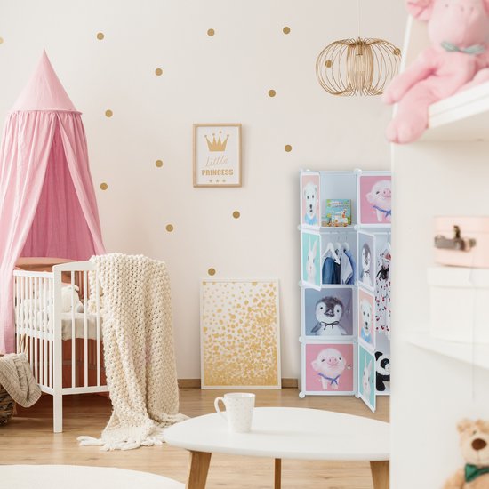 kinderkast - 8 vakken - deuren - 145 x 109 x 37 cm - speelgoedkast - wit