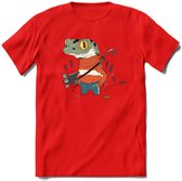 Casual kikker T-Shirt Grappig | Dieren reptiel Kleding Kado Heren / Dames | Animal Skateboard Cadeau shirt - Rood - 3XL