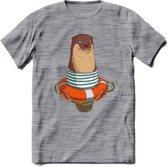 Casual zeehond T-Shirt Grappig | Dieren zeehonden Kleding Kado Heren / Dames | Animal Skateboard Cadeau shirt - Donker Grijs - Gemaleerd - 3XL