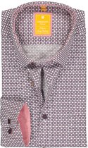 Redmond modern fit overhemd - poplin dessin - blauw en rood met wit - Strijkvriendelijk - Boordmaat: 41/42