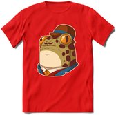 Fancy frog T-Shirt Grappig | Dieren rijke kikker Kleding Kado Heren / Dames | Animal Skateboard Cadeau shirt - Rood - XL