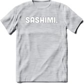 Sashimi - Snack T-Shirt | Grappig Verjaardag Kleding Cadeau | Eten En Snoep Shirt | Dames - Heren - Unisex Tshirt | - Licht Grijs - Gemaleerd - L