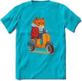 Casual scooter kat T-Shirt Grappig | Dieren katten Kleding Kado Heren / Dames | Animal Skateboard Cadeau shirt - Blauw - XL