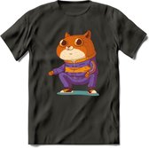 Casual kat T-Shirt Grappig | Dieren katten Kleding Kado Heren / Dames | Animal Skateboard Cadeau shirt - Donker Grijs - M