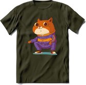 Casual kat T-Shirt Grappig | Dieren katten Kleding Kado Heren / Dames | Animal Skateboard Cadeau shirt - Leger Groen - L