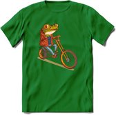 Biker kikker T-Shirt Grappig | Dieren reptiel Kleding Kado Heren / Dames | Animal Skateboard Cadeau shirt - Donker Groen - 3XL