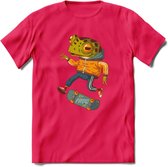 Casual kikker T-Shirt Grappig | Dieren reptiel Kleding Kado Heren / Dames | Animal Skateboard Cadeau shirt - Roze - L