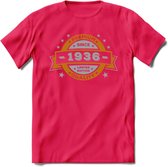Premium Since 1936 T-Shirt | Goud - Zilver | Grappig Verjaardag Kleding Cadeau Shirt | Dames - Heren - Unisex Tshirt | - Roze - XXL