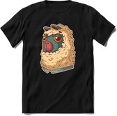 Casual lama T-Shirt Grappig | Dieren alpaca Kleding Kado Heren / Dames | Animal Skateboard Cadeau shirt - Zwart - M