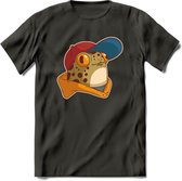 Hippe Kikker T-Shirt Grappig | Dieren reptielen Kleding Kado Heren / Dames | Animal Skateboard Cadeau shirt - Donker Grijs - M