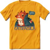 Graaf catracula T-Shirt Grappig | Dieren katten halloween Kleding Kado Heren / Dames | Animal Skateboard Cadeau shirt - Geel - XL
