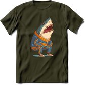 Casual haai T-Shirt Grappig | Dieren vissen Kleding Kado Heren / Dames | Animal Skateboard Cadeau shirt - Leger Groen - M
