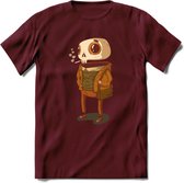 Casual skelet T-Shirt Grappig | Dieren halloween Kleding Kado Heren / Dames | Animal Skateboard Cadeau shirt - Burgundy - XXL