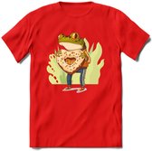 Valentijn kikker T-Shirt Grappig | Dieren Valentijnsdag Kleding Kado Heren / Dames | Animal Skateboard Cadeau shirt - Rood - XXL