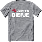 Harten Diefje - Valentijn T-Shirt | Grappig Valentijnsdag Cadeautje voor Hem en Haar | Dames - Heren - Unisex | Kleding Cadeau | - Donker Grijs - Gemaleerd - XXL