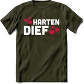 Harten Dief - Valentijn T-Shirt | Grappig Valentijnsdag Cadeautje voor Hem en Haar | Dames - Heren - Unisex | Kleding Cadeau | - Leger Groen - XL