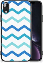 Siliconen Back Cover Geschikt voor iPhone XR Telefoon Hoesje met Zwarte rand Zigzag Blauw