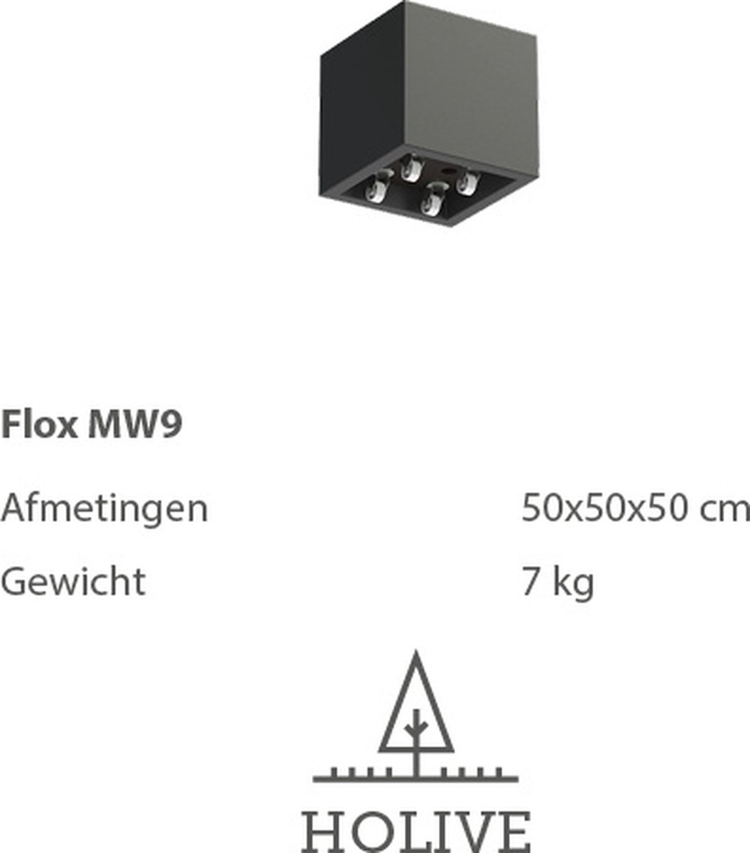 Polyester Flox MW9 Vierkant met wielen 50x50x50 cm. Plantenbak
