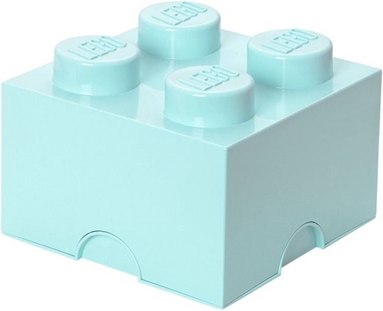 Lichtblauwe Lego opbergbox met vier noppen.