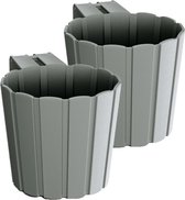 Set van 3x stuks kunststof balkon plantenpotten/bloempotten met haak grijs 14 cm - Tuin/balkon decoraties