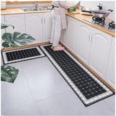 Keukenmatten Loper -  120x40 cm + 60x40 cm - 2 Stuks - Zwart Wit - Keukentapijt - Keukenmat Anti Slip - Keukenloper - Vloerkleed