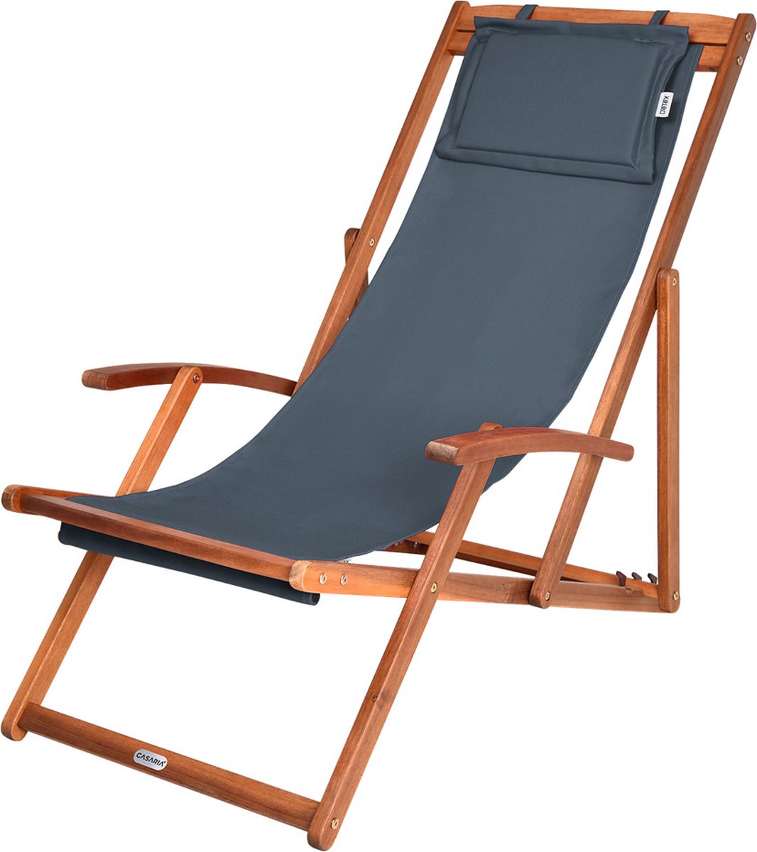 Bol.com Casaria Ligstoel Acaciahout – Opvouwbaar tot 160kg – Antraciet aanbieding