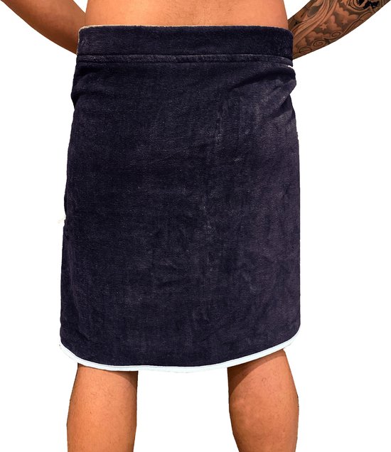 HOMELEVEL sauna handdoek voor hem - Katoenen saunakilt voor mannen - One size - Donkerblauw/wit