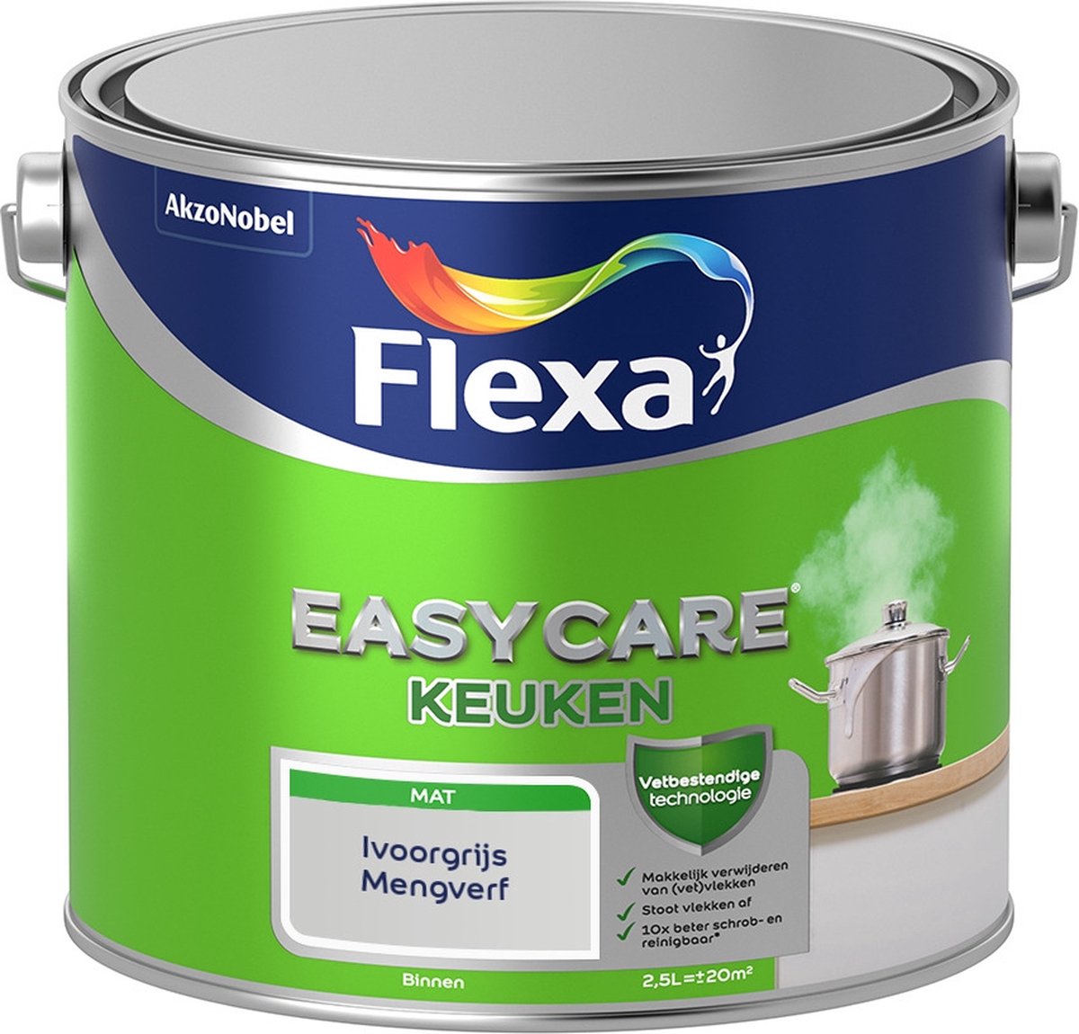 Flexa Easycare Muurverf - Keuken - Mat - Mengkleur - Ivoorgrijs - 2,5 liter