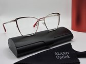 Elegante damesleesbril +3,0 / metalen montuur met toegevoegde strass steentjes, kleur rood en zilver, lunettes de lecture / Aland optiek / cat - eye bril +3.0 met brillenkoker en doekje / leesbrillen dames / VV5123
