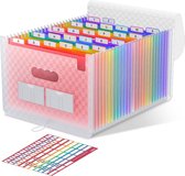 26 vakken, uitbreidbare map met uitbreidbaar deksel/draagbare bureau-documentenbox, A4-formaat, papier, gekleurde opbergbox (roze)