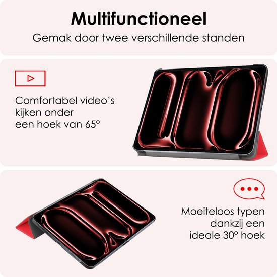 Étui adapté pour iPad Pro 2024 (11 pouces) Étui à couverture rigide avec protecteur d'écran - Rouge
