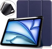 Hoozey - Tablet hoes geschikt voor Apple iPad Air (2024) - Tri-fold Case met Auto/Wake Functie - Met Pencilhouder - 11 inch - Donker Blauw
