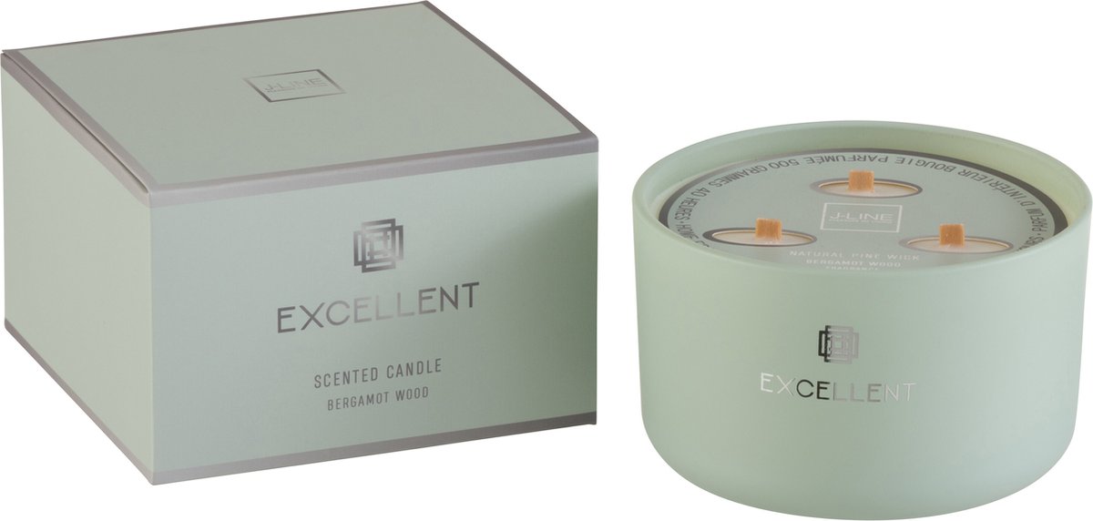 J-Line geurkaars Excellent - glas - muntgroen – large - 50U Lichtgroen