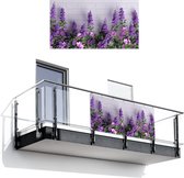 Balkonscherm 200x110 cm - Balkonposter Bloemen - Planten - Paars - Groen - Wit - Balkon scherm decoratie - Balkonschermen - Balkondoek zonnescherm