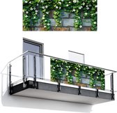 Balkonscherm 300x120 cm - Balkonposter Klimop - Groen - Stenen - Wit - Grijs - Balkon scherm decoratie - Balkonschermen - Balkondoek zonnescherm