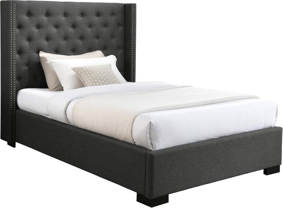 Bed 120 x 200 cm met hoofdbord met capitons - Stof - Grijs - MASSIMO L 143.5 cm x H 141.5 cm x D 215.5 cm