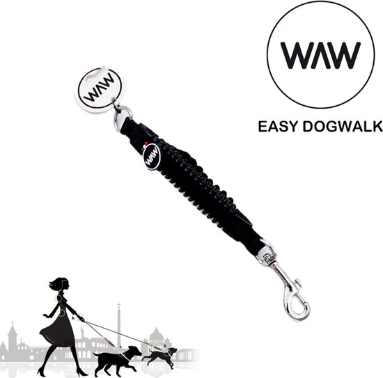Zwarte schokdemper riem met zilveren sluiting en een rond WAW logo.