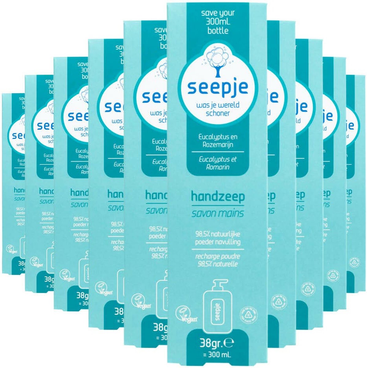 Goedkoopste 10x Seepje Handzeep Navulling Eucalyptus en Rozemarijn 38 gr