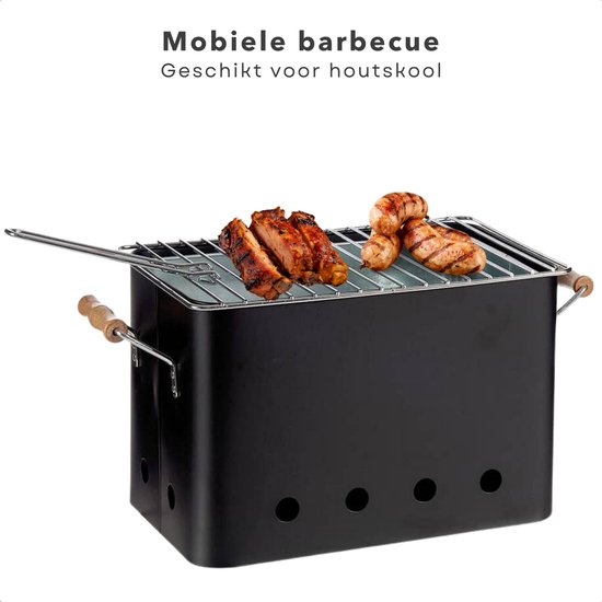 Cheqo® Draagbare BBQ - Kleine Barbecue voor Camping - Houtskoolbarbecue - Compact Ontwerp - 72x24cm - Zwart van Cheqo — afbeelding 3